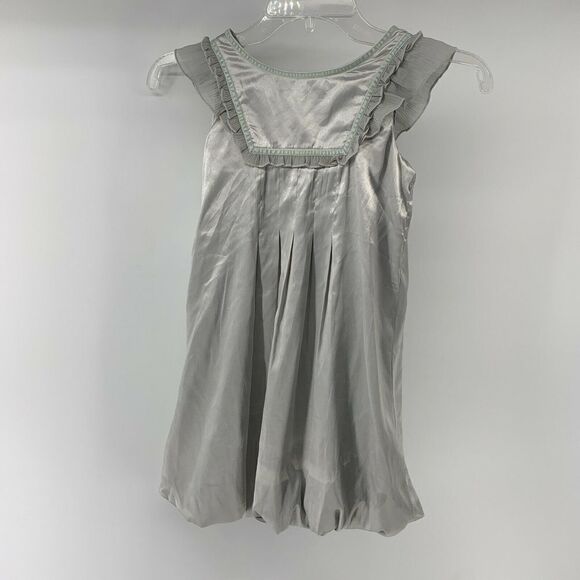 DKNY Silver Silky Sleeveless Ruffle Edge Dress - Picture 2 of 9